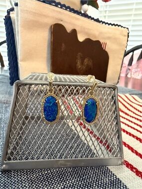 Kendra Scott Gold Dangle Earrings with Blue Opal Inlay